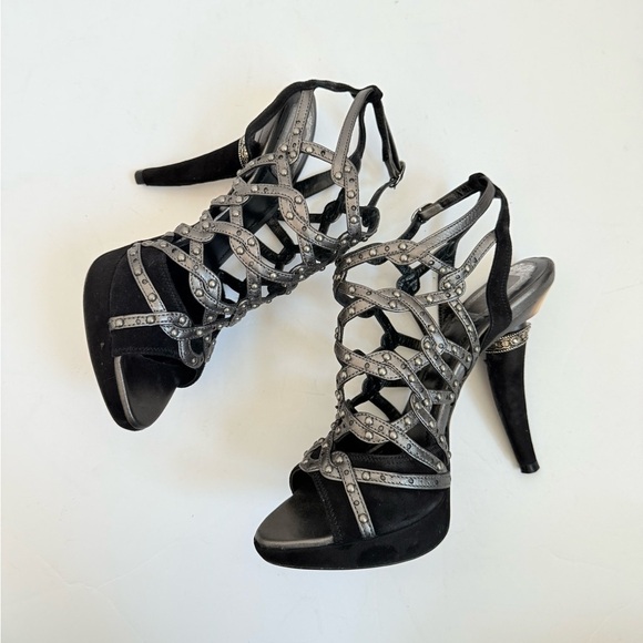 Christian Dior Black Grey Gunmetal Suede Leather Caged Runway 2009 Sandals EU37 - Picture 7 of 15